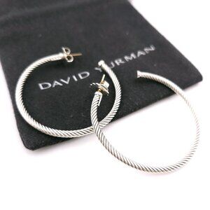 DAVID YURMAN Sterling Silver Classic Cable Hoop Earrings 2 inch with Pouch